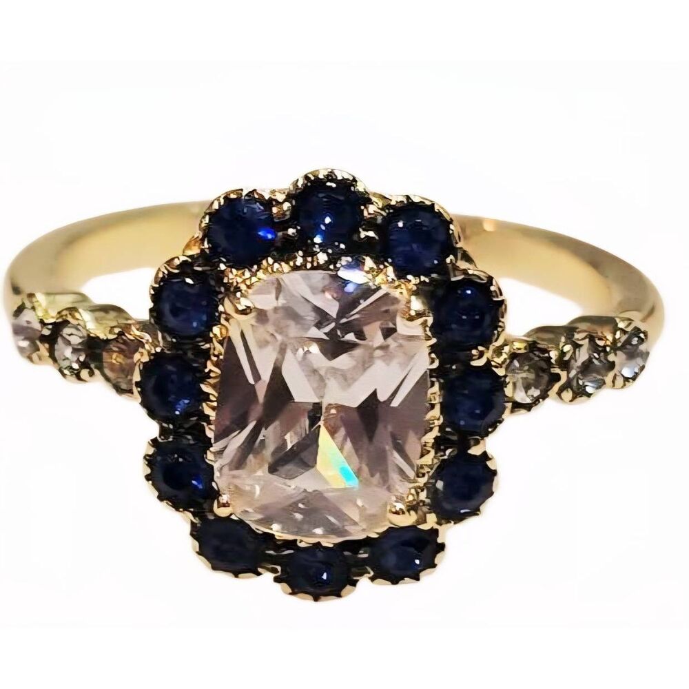 I Am Octagonal Sapphire Rhinestone Gold Ring